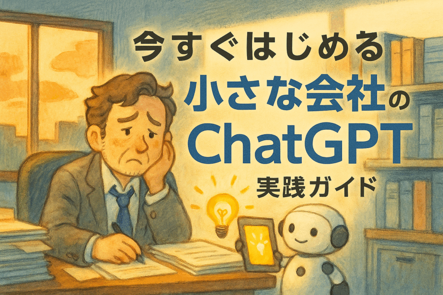 電子書籍「小さな会社のためのChatGPT実践ガイド」を紹介するブログ記事のアイキャッチ画像。