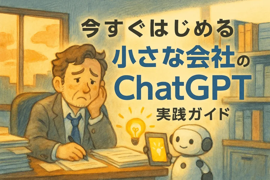 電子書籍「小さな会社のためのChatGPT実践ガイド」を紹介するブログ記事のアイキャッチ画像。